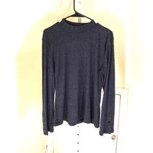 Violets & Roses NWT Women's Blue Metallic Threaded Mock Neck Top Night Sky L